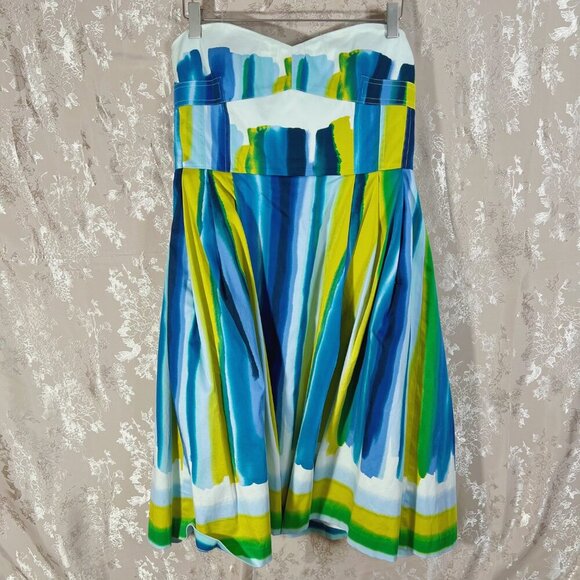 Calvin Klein Multicolor Blue and Green Watercolor Strapless Sun Dress Size 10 - Picture 1 of 11